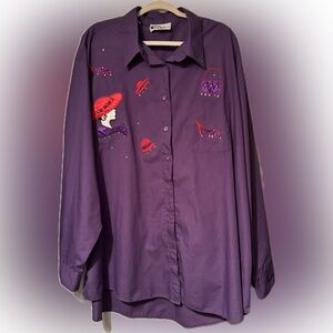 Las Olas Sz 3 X Red Hat Purple Embroidered Button-Up Shirt